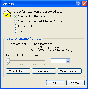 Otevřete prohlížeč www (minimální konfigurace je Internet Explorer 7*) Konfigurace prohlížeče: Vyberte «Možnosti internetu» Vyberte «Obecné» Ve volbách «Dočasné soubory