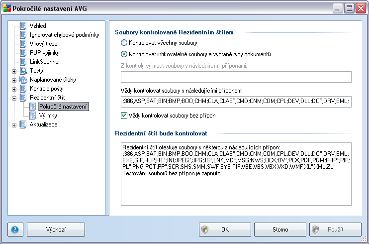 Testovat soubory při uzavírání - kontrola souborů při zavírání zajišťuje, že AVG testuje aktivní objekty (např.