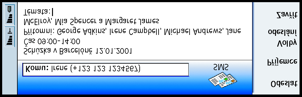 Poznámka: Chcete-li jako zprávu SMS odeslat text, který jste napsali nebo upravili v jiné aplikaci, budou v¹echny vlo¾ené objekty nebo formátování ztraceny. Jako zprávy SMS nemù¾ete posílat pøílohy.