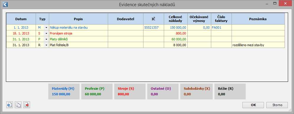 Subdodávky samostatné analytické účty pro subdodavatele stavebních prací a ostatní subdodávky (např. platby za nájem, energie,...).