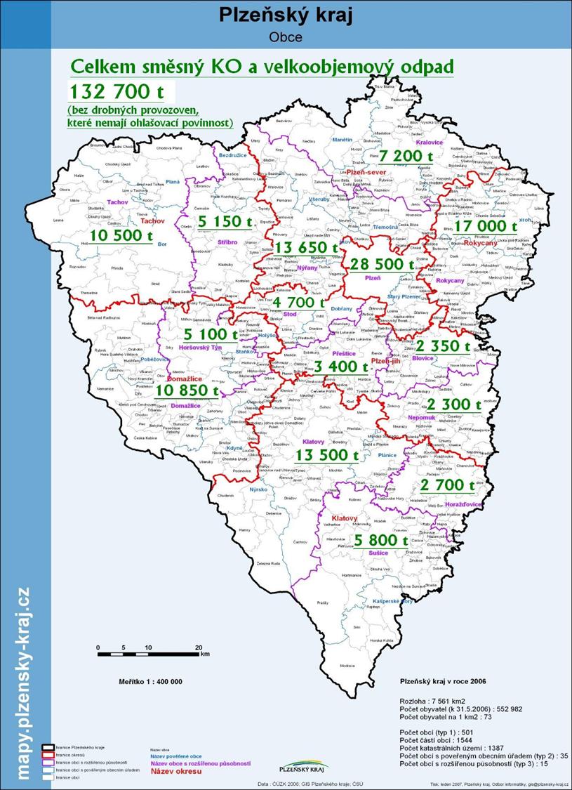 Množství odpadů v Plzni a okolí ukládaného na skládky v tunách a hlášená produkce v Plzeňském kraji Skládka 2005 2006 2007 Chotíkov SKO 27 137 27 137 25 883 Chotíkov obj.