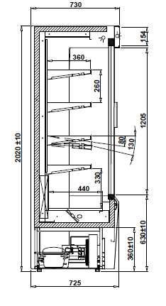 Chladicí přístěnné vitríny - zabudovaný agregát PAROS Chladicí přístěnná vitrína vestavěný agregát teplota +2 /+8 C, digitální termostat 4 police hloubky 360mm, cenovkové lišty možno spojovat do