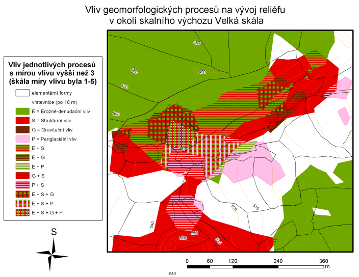 Obr. 2: Povrch míry strukturního vlivu na morfogenezi reliéfu (vlastní zpracování na podkladě ZABAGED a mapy elementárních forem) 5.