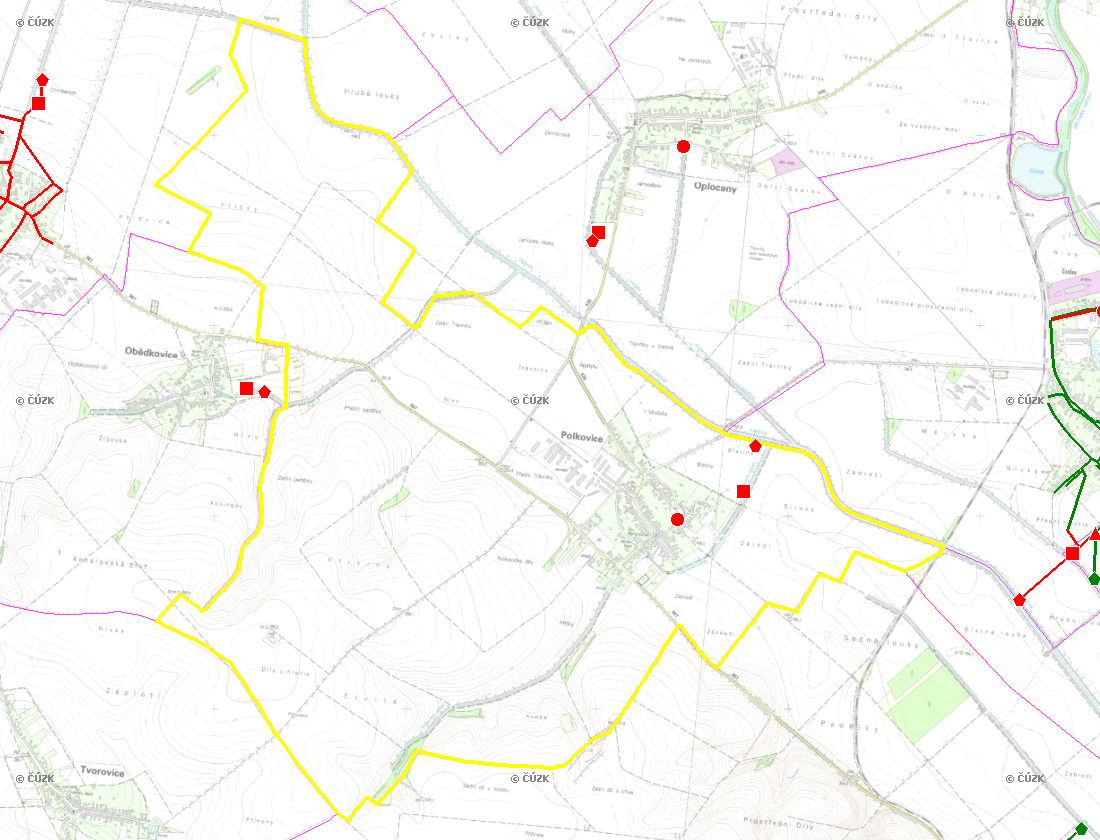 E. KANALIZACE A ČOV Mapa E1: Kanalizace - rozvody v obci Trasování sítí, lokalizace ČOV, čerpací stanice (ČS), výústě Obec: Polkovice Legenda: Kanalizace: Ochranné pásmo: Vyústění: do 2015 po 2015 I