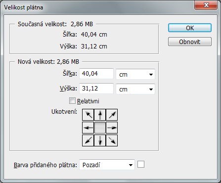 Manipulace s obrázky - Rozměry plátna obrázku určují, jakou