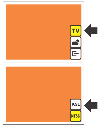 Nastavení normy pro video Máte možnost volit mezi normou PAL a NTSC. V Evropě se používá norma PAL. Zvolte symbol TV a stiskněte tlačítko OK. Následně zvolte PAL a potvrďte stisknutím tlačítka OK.