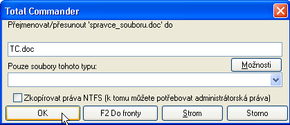 Přesouvání souborů/adresářů Přesouvání souborů je stejné jako kopírování, s tím rozdílem, že pokud soubor přesouváme, nezůstává nám na původním místě.