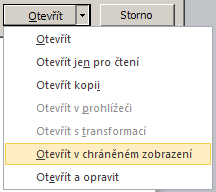 L5 Možnosti otevření dokumentu Dialog pro Otevření CTRL+O Soubor Otevřít (CTRL + O) 1 2 V prohlížeči htm, html soubory Chráněné