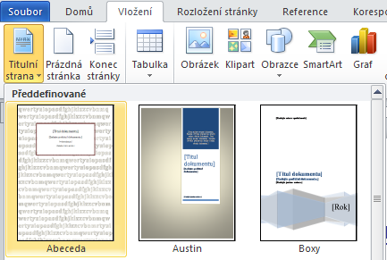 L7 Vzhled dokumentu Iniciála, Titulní stránka Iniciála karta Vložení - skupina Text příkaz Iniciála nastavení Odstranění Iniciály : karta Vložení - skupina Text příkaz Iniciála nastavení Žádný