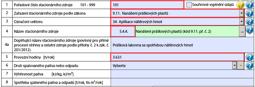 Příklad chybného zařazení zdroje (položka 2) a názvu zdroje (položka 4) neodpovídajícího skutečnému stavu podle vyplněné položky 4a: Tato situace naznačuje, že o skutečném zařazení zdroje vypovídá