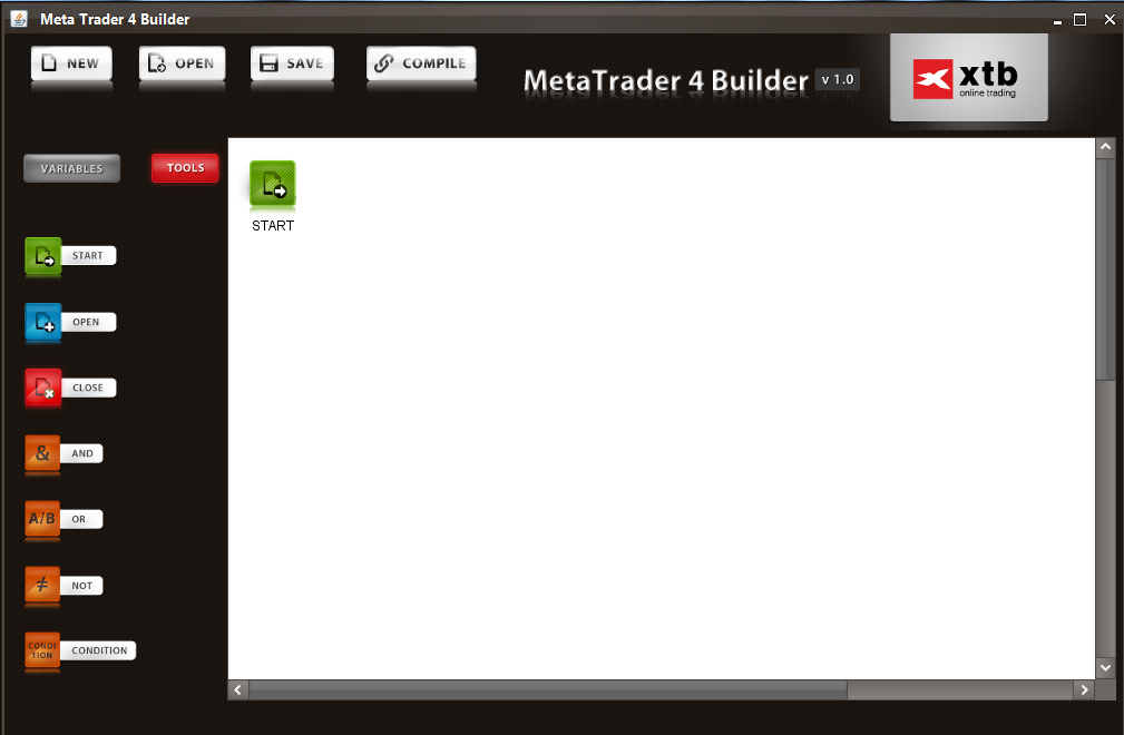 Otevření strategie Složka s příklady strategií by se měla objevit po úšpěšné instalaci balíku vzorových strategií v adresáři MetaTrader 4 Builder.