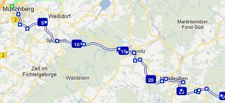 IV. etapa (pátek): Münchberg Cheb 70 km Start: St. Barbaraheim, Kulmbacher Str. 72a, Münchberg, tel. 09251/6488 N 50 11.587 E 11 46.