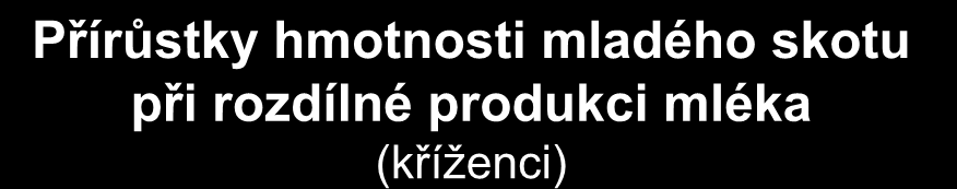 přírůstek kg/kus/den Přírůstky hmotnosti mladého skotu při rozdílné produkci mléka (kříženci) 1,2 1,0