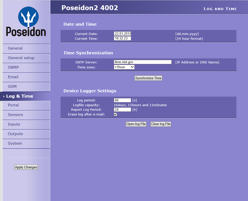 GSM Pro odesílání SMS přes lokální GSM modem (RS-232), zvolte GSM modem a u GSM function Local. IP adresa kde je umístěná HWg-SMS-GW přes kterou bude Poseidon2 posílat SMS.