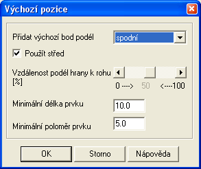 Klikněte na tlačítko Výchozí pozice. V tomto dialogu můžete nastavit, ve které pozici má být umístěno najetí. Tentokrát by mělo ležet najetí dole ve středu.