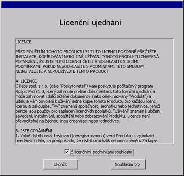 První spuštění Program Rozpis se spouští z nabídky Windows "Start/Programy/Rozpis Profi/" výběrem příkazu Rozpis 1.0 Profi".