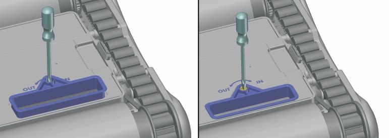 Údržba a nastavení Nastavení sacího ventilu: Aby se zvýšil sací výkon, ventily umístěné pod vysavačem se mohou nastavit vytažením lemu ventilu.