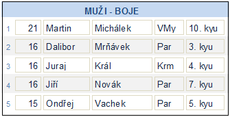 Top Fighters a Top Masters Výsledkový list Top Fighters tvoří pět nejúspěšnějších bojovníků MSK v každé kategorii v České republice.