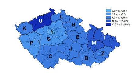 Jejich počet byl o 32 047 vyšší neţ na konci předchozího měsíce. Nezaměstnanost v jednotlivých krajích ČR je znázorněná na obrázku č.1 pro období roku 2011.