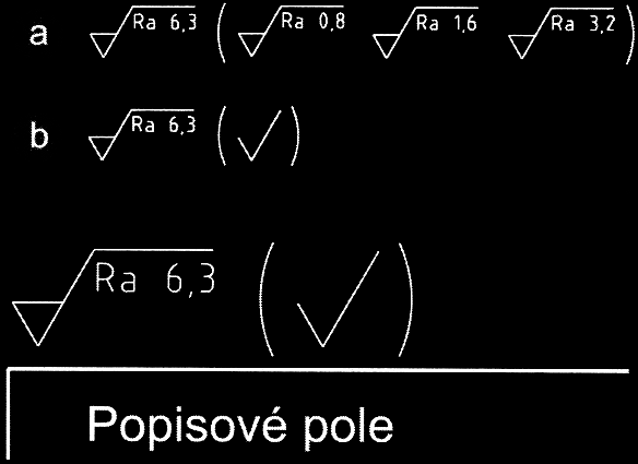 Značky struktury povrchu umísťujeme na plochy zobrazené součásti přímo nebo s využitím odkazových čar.