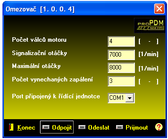 12) Ikonou Odpojit odpojíme omezovač od PC. Důležité upozornění!