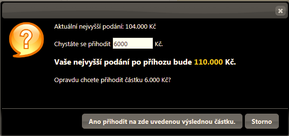 V případě uvedení nižší částky, než je stanovena minimálním příhozem, je příhoz neplatný.