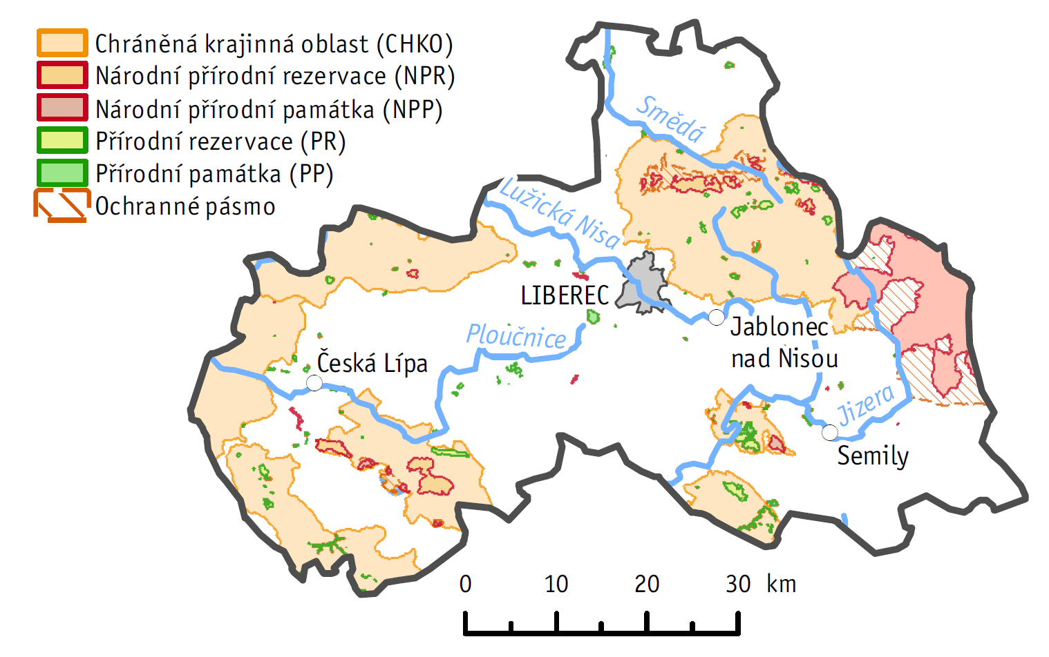 4 Ochrana přírody 4.1 Územní a druhová ochrana přírody Na území Libereckého kraje se v roce 2014 nacházelo, nebo do něj zasahovalo, šest velkoplošných zvláště chráněných území (Obr. 4.1.1).