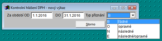 Založení nového výkazu Při založení nového prázdného výkazu DPH je třeba zadat, za jaké období se výkaz sestavuje a typ přiznání.