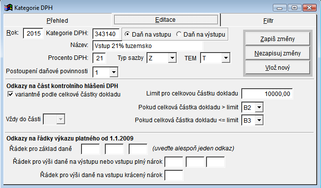 Do číselníku kategorií DPH byly doplněny nové údaje. VŠECHNY tyto údaje je třeba správně vyplnit viz příloha č.