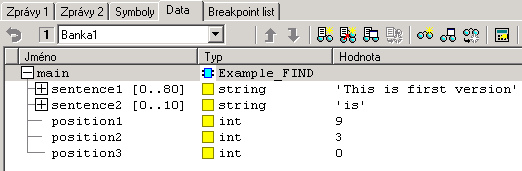 3.9 Funkce FIND Funkce FIND vrátí pozici řetězce IN2 ve vstupním řetězci IN1. Pokud pokud řetězec IN2 není ve vstupním řetězci IN1 obsažen, funkce vrátí 0.