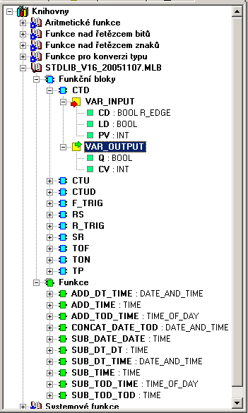 2 STANDARDNÍ KNIHOVNA STDLIB Standardní knihovna obsahuje funkční bloky čítačů CTD, CTU a CTUD, časovačů TON, TOF a TP, klopných obvodů RS a SR a funkční bloky