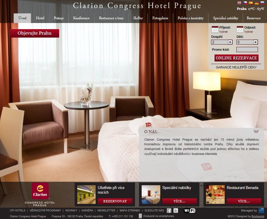 Obrázek 7 Úvodní strana webových stran hotelu Clarion Zdroj: http://www.clarioncongresshotelprague.