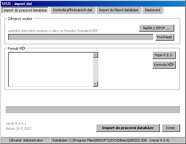 7. Import dat ve formátu MŽP Odkazem Import dat ve formátu MŽP na titulní obrazovce popř.