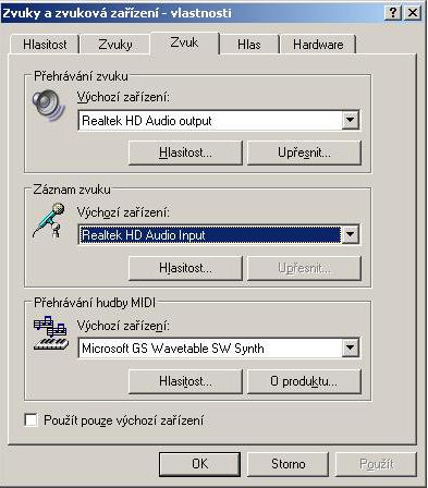 Windows 2000 a XP Vista a Windows 7 zde se upřesní, které zařízení má být připojeno, nastavte