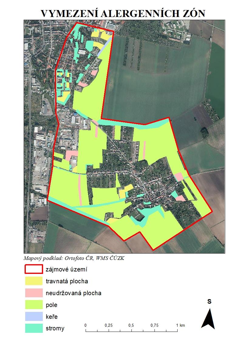 Obr.7 Vymezení alergenních zón v zájmovém území.