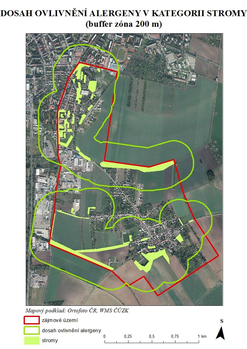 mapované alergenní zóny tedy nejsou zařazeny. Zaznačeny jsou pouze stromy volně rostoucí.