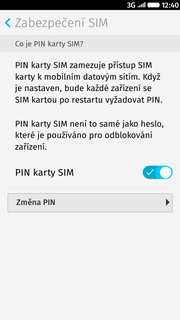 19 z 29 Změna PIN kódu Zabezpečení SIM.