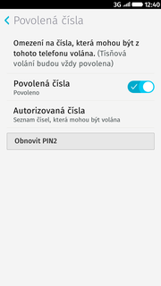 28 z 29 Nastav. kontaktů v seznamu pevné volby Nastavení volání. Stisknete řádek Povolená čísla.