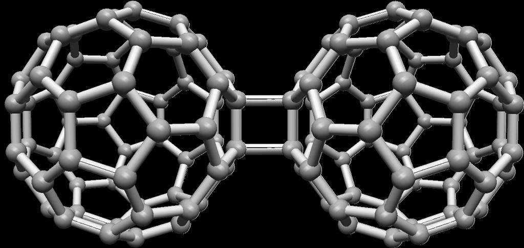 a b c Obrázek 19: a) eliptický fulleren C 70, b) nanocibule C 540(C 240(C 60)), c) dimer fullerenu C 60.