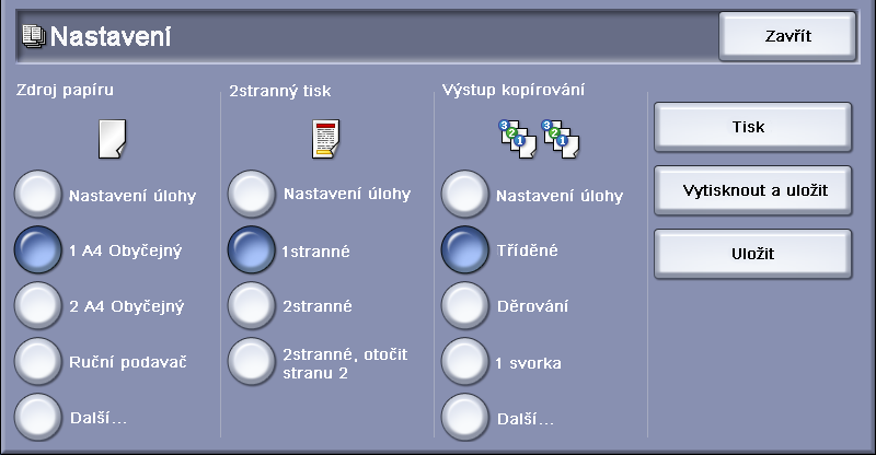 Vyberte úlohu a zvolte požadovanou možnost tisku nebo uložení: Tisk slouží k vytištění vybrané úlohy pomocí aktuálně uložených nastavení tisku.