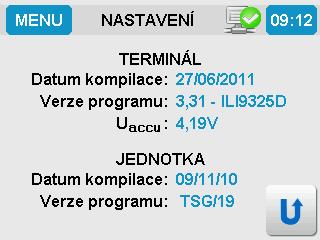 O APLIKACI TERMINÁL Zobrazení data kompilace a verze programu displeje.