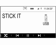 134 Externí zařízení Opakovaně stiskněte tlačítko MEDIA a aktivuje požadovaný zdroj média. Příklad: hlavní nabídka USB. Funkční tlačítka Během přehrávání zdroje AUX nejsou funkční tlačítka dostupná.