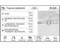 Navigace 83 Zobrazení seznamu traťových bodů Seznam traťových bodů zobrazuje všechny traťové body vypočtené trasy po traťových bodech, počínaje následujícím traťovým bodem.