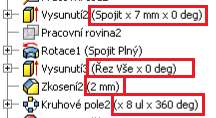 1.2 Rozšířené informace k prvku Názvy prvků součástí ve stromu historie modelů lze rozšířit o další informace.