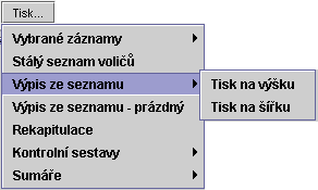 VOL - Volby a referenda 37 Výpis ze seznamu - tisk podkladů pro potřeby volební komise. Lze zvolit tisk na výšku nebo na šířku.