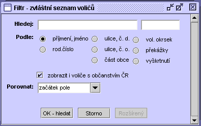 46 Vytváří se pro volby do parlamentu ČR, senátu ČR nebo do Evropského parlamentu (EP). Při prvním spuštění je seznam prázdný a je nutné jej "ručně" naplnit.