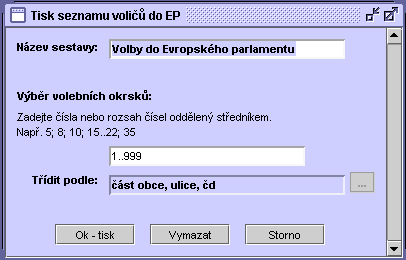 VOL - Volby a referenda 57 Vybrané záznamy - výběr z nabídky: Opis záznamů Bude vytvořena sestava, která provede opis aktuálně filtrem vybraných a zobrazených záznamů do formuláře Výpisu ze seznamu