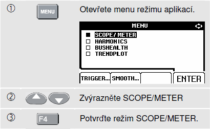 Kapitola 2 Funkce osciloskopu/multimetru Úvod Reţim osciloskopu/multimetru nabízí: dvouvstupový digitální osciloskop 40 MHz Výběr režimu osciloskopu/multimetru Chcete-li zvolit reţim