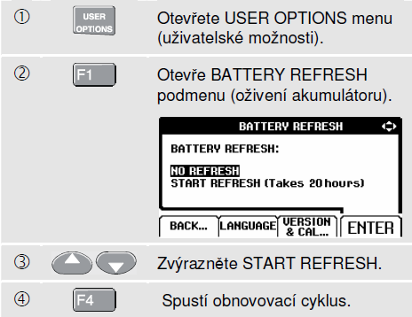 Údržba měřícího přístroje 8 Optimální podmínky pro činnost baterií Optimální podmínky pro činnost baterií Pouţívejte baterie do okamţiku, kdy se v dolním řádku obrazovky objeví symbol.