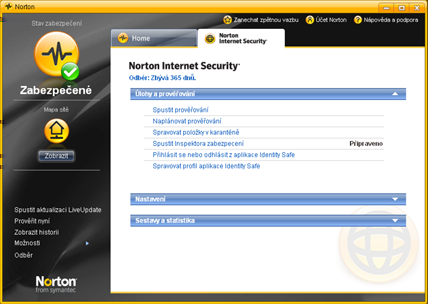 Začínáme Průzkum hlavního okna 9 Průzkum hlavního okna Viz Spuštění aplikace Norton Internet Security na straně 7. 1 Spusťte aplikaci Norton Internet Security.